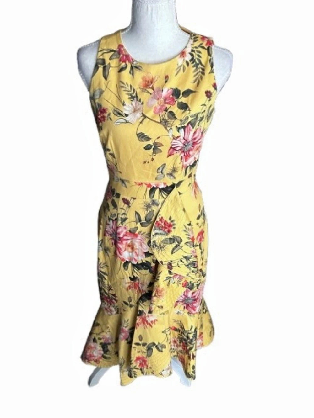 Floral ANTONIO MELANI Ruffled Midi Dress Designer Cottage Boho Extra Small Sz 0